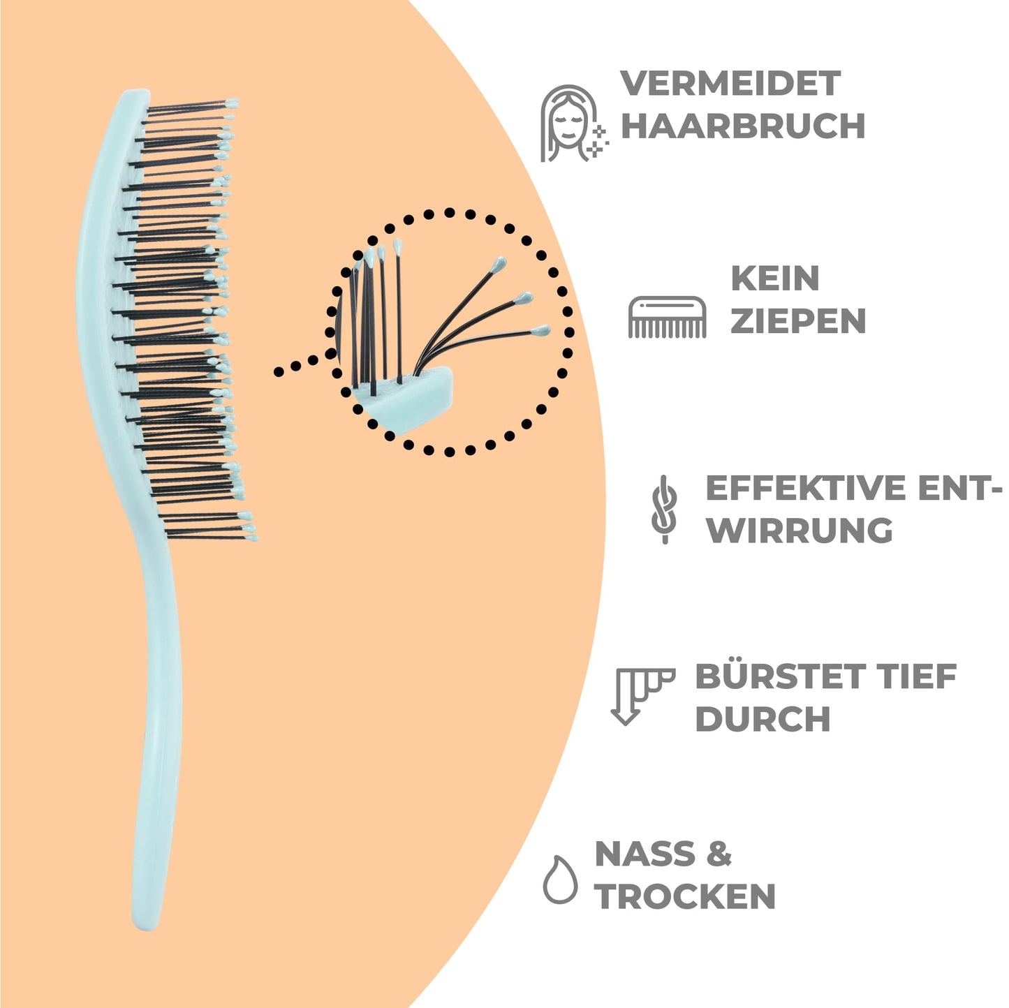 Ninabella Hair Brush without Pulling - Brush for Men and Women - Detangler Brush Also for Curls & Long Hair - Detangling Brush Hair Brushes - Black