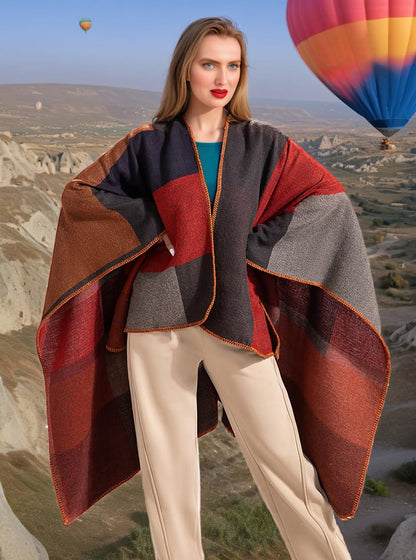 Shmily Girl Poncho Damen Strick Poncho Winter Warm Elegant Poncho Decke Poncho Cape Mantel Übergroße Poncho Schal Frauen