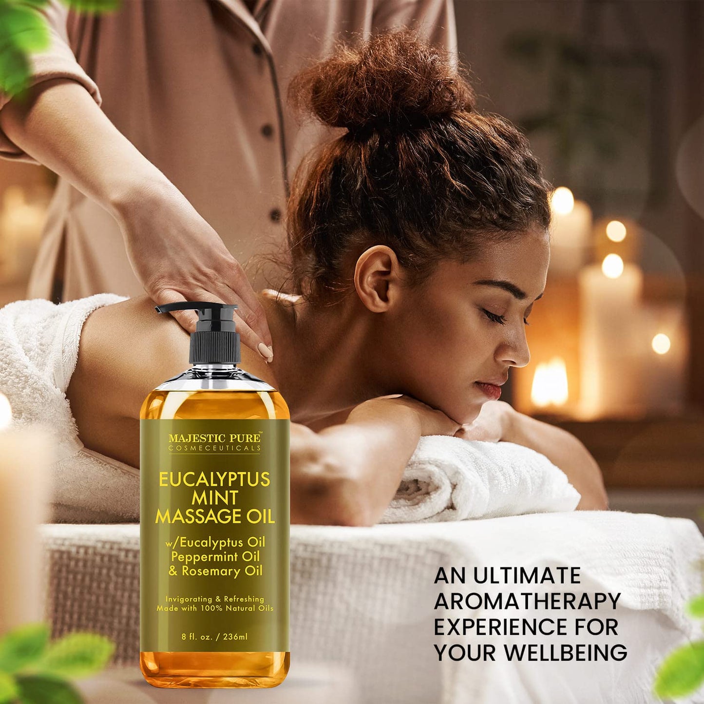 MAJESTIC PURE Lavender Massage Oil for Massage Therapy - Refreshing and Relaxing - Natural Oils with Lavender Essential Oil - For All Skin Types - Men and Women - 236ml