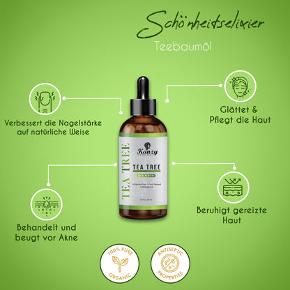 Kanzy Teebaumöl Bio Naturrein 60ml mit Pipette Kaltgepresst Tea Tree Oil für Gesicht (60ml)