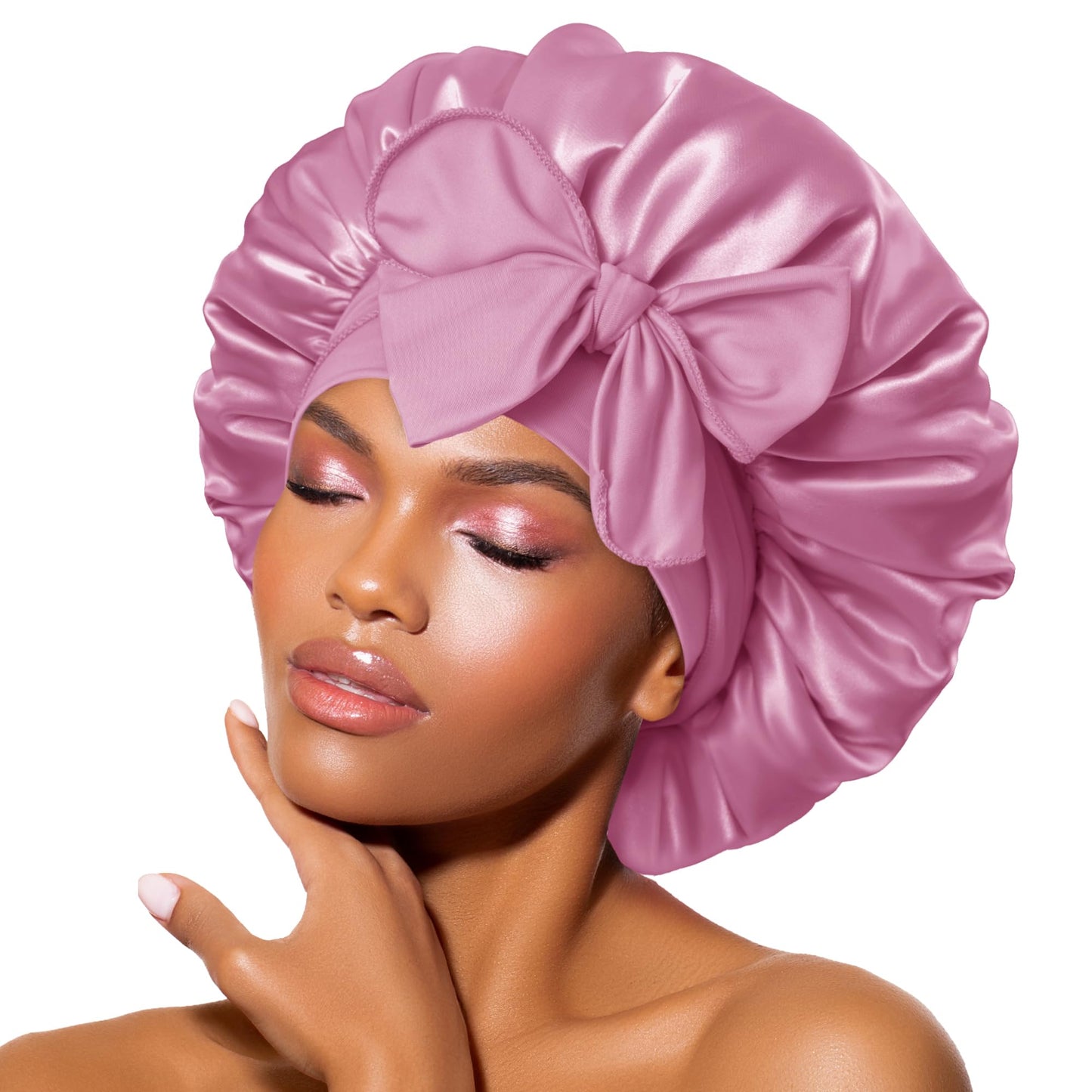 BONNET QUEEN Satin Silk Sleep Cap, Adjustable Women’s/Men’s Bonnet, Night Hair Care Protection Head Cap for Curly, Long Hair, Smooth, Breathable (M, Black)