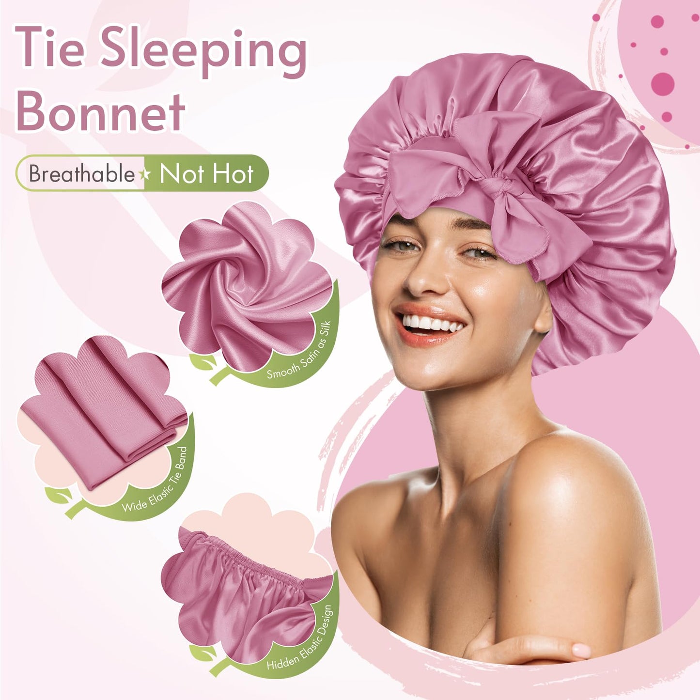 BONNET QUEEN Satin Silk Sleep Cap, Adjustable Women’s/Men’s Bonnet, Night Hair Care Protection Head Cap for Curly, Long Hair, Smooth, Breathable (M, Black)