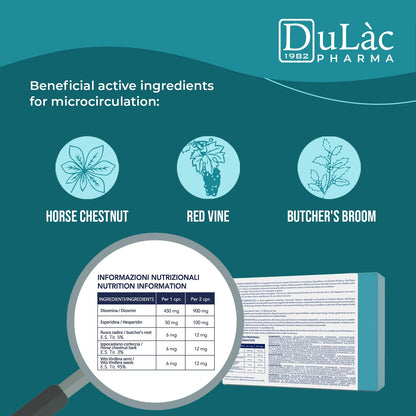 DuLàc, Diosmin Expert Omniven 500, Dietary Supplement with Diosmin and Hesperidin, for Heavy and Swollen Legs, Promotes Microcirculation, Made in Italy, 80 Tablets