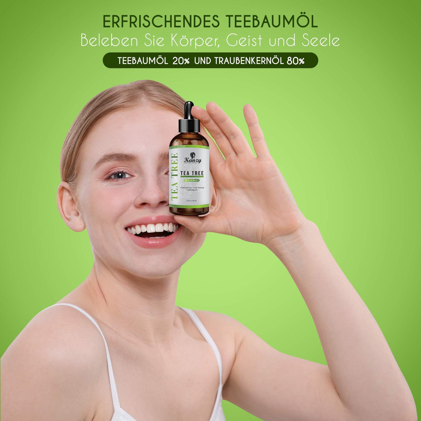 Kanzy Teebaumöl Bio Naturrein 60ml mit Pipette Kaltgepresst Tea Tree Oil für Gesicht (60ml)