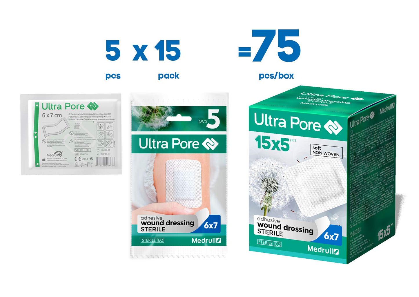 Medrull Steriler Wundverband 6x7 cm Sterile Wundpflaster ULTRA PORE Starke Klebekraft - Schützt bei Schnittwunden & Kratzern Pflaster Einzeln verpackt 50 Stück