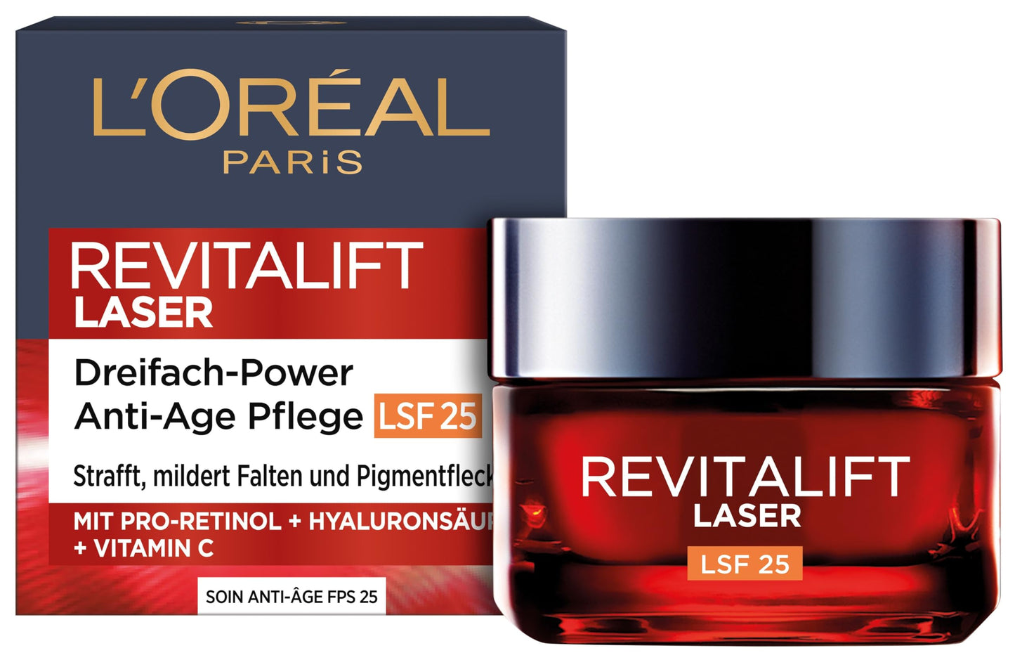 L'Oréal Paris Anti-Ageing Day Cream with Triple Power for Women, with Pro-Retinol, Hyaluronic Acid and Vitamin C - Against Wrinkles, Firming Moisturiser, Revitalift Laser 1 x 50 ml