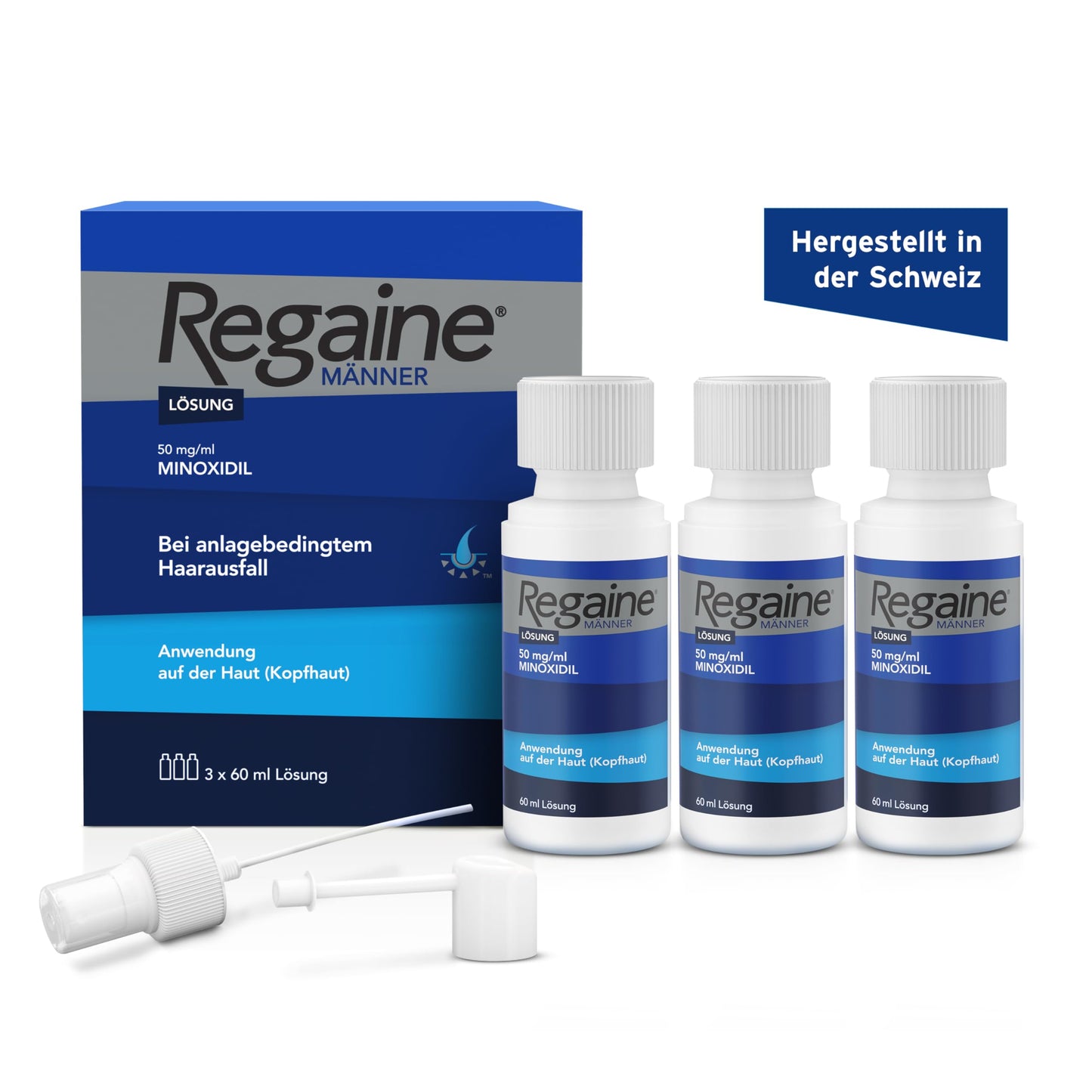 REGAINE Männer Lösung: Mit 50 mg/ml Minoxidil (5%) bei erblich bedingtem Haarausfall, 3-Monatspackung, 3 x 60 ml