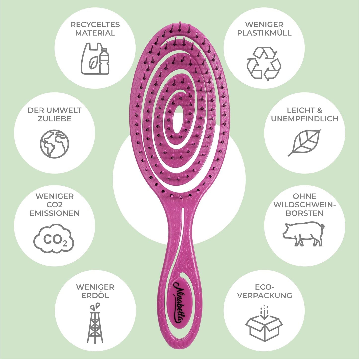 Ninabella Hair Brush without Pulling - Brush for Men and Women - Detangler Brush Also for Curls & Long Hair - Detangling Brush Hair Brushes - Black