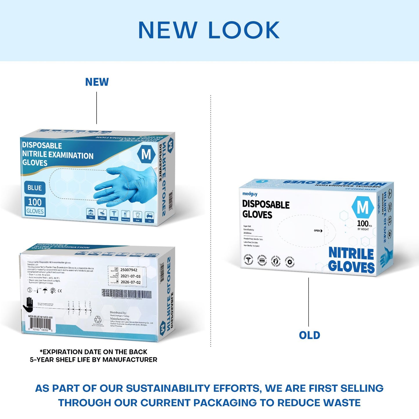 Medical Nitrile Exam Gloves, 4.5 Mil 100 Pcs, Powder-Free Latex-Free Food-Safe Cooking Cleaning Disposable Glove, Blue