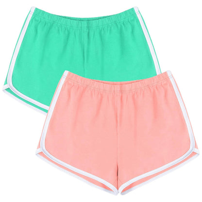 URATOT 2 Pack Women Cotton Gym Yoga Summer Running Sports Dance Shorts with Elastic Waist