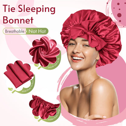 BONNET QUEEN Satin Silk Sleep Cap, Adjustable Women’s/Men’s Bonnet, Night Hair Care Protection Head Cap for Curly, Long Hair, Smooth, Breathable (M, Black)