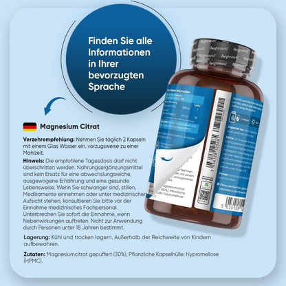 Magnesium Citrate Buffered - 240 Vegan Capsules - 444mg Elemental Magnesium Per Serving - 4 Months Supply - Magnesium Citrate Capsules - Alternative to Tablets or Powder - by WeightWorld