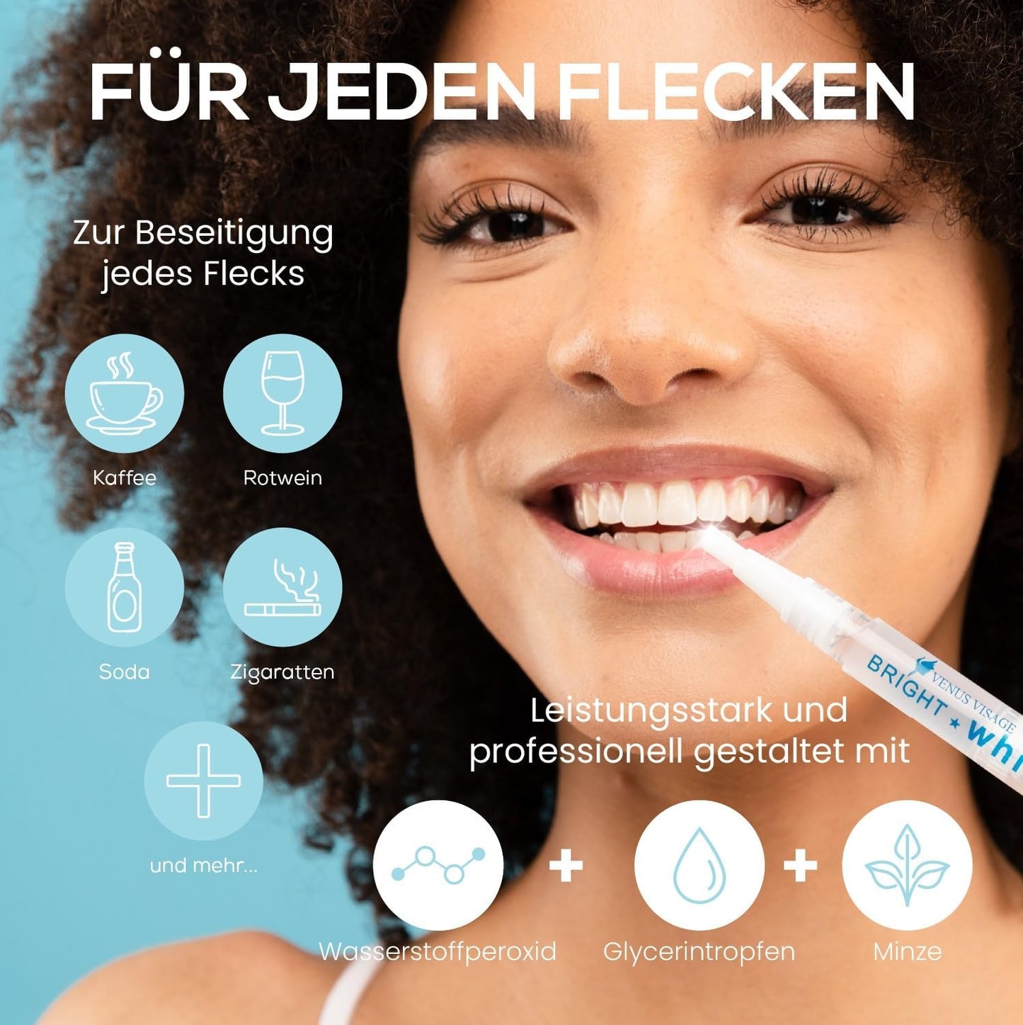 2 x Venus Visage Teeth Whitening Pen, 20+ Teeth Whitening Applications, Pain-free Teeth Bleaching for White Teeth, Quick Whitening, Gentle & Tooth-Friendly Bleaching (2 Pack, Mint)