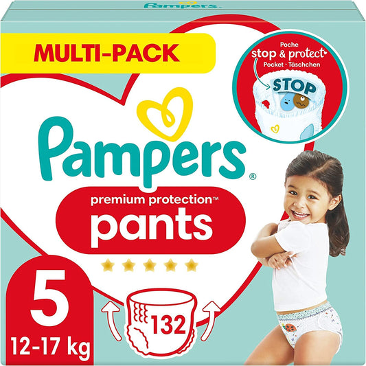 Pampers Premium Protection Pants Size 5, 144 Nappies, 11 kg - 17 kg, with 360° Fit and 2 x Wider Cuffs than Before for Our Best Comfort and Protection