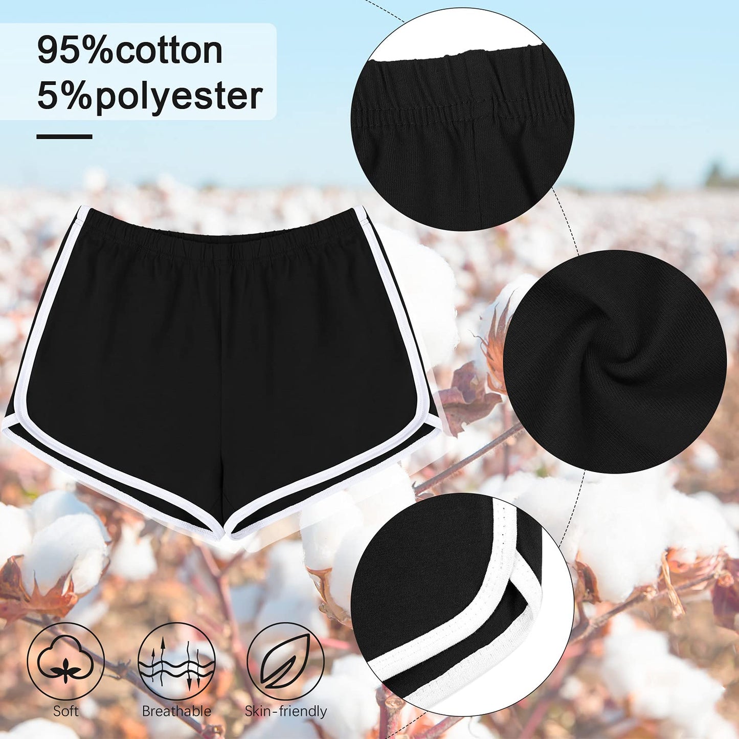 URATOT 2 Pack Women Cotton Gym Yoga Summer Running Sports Dance Shorts with Elastic Waist