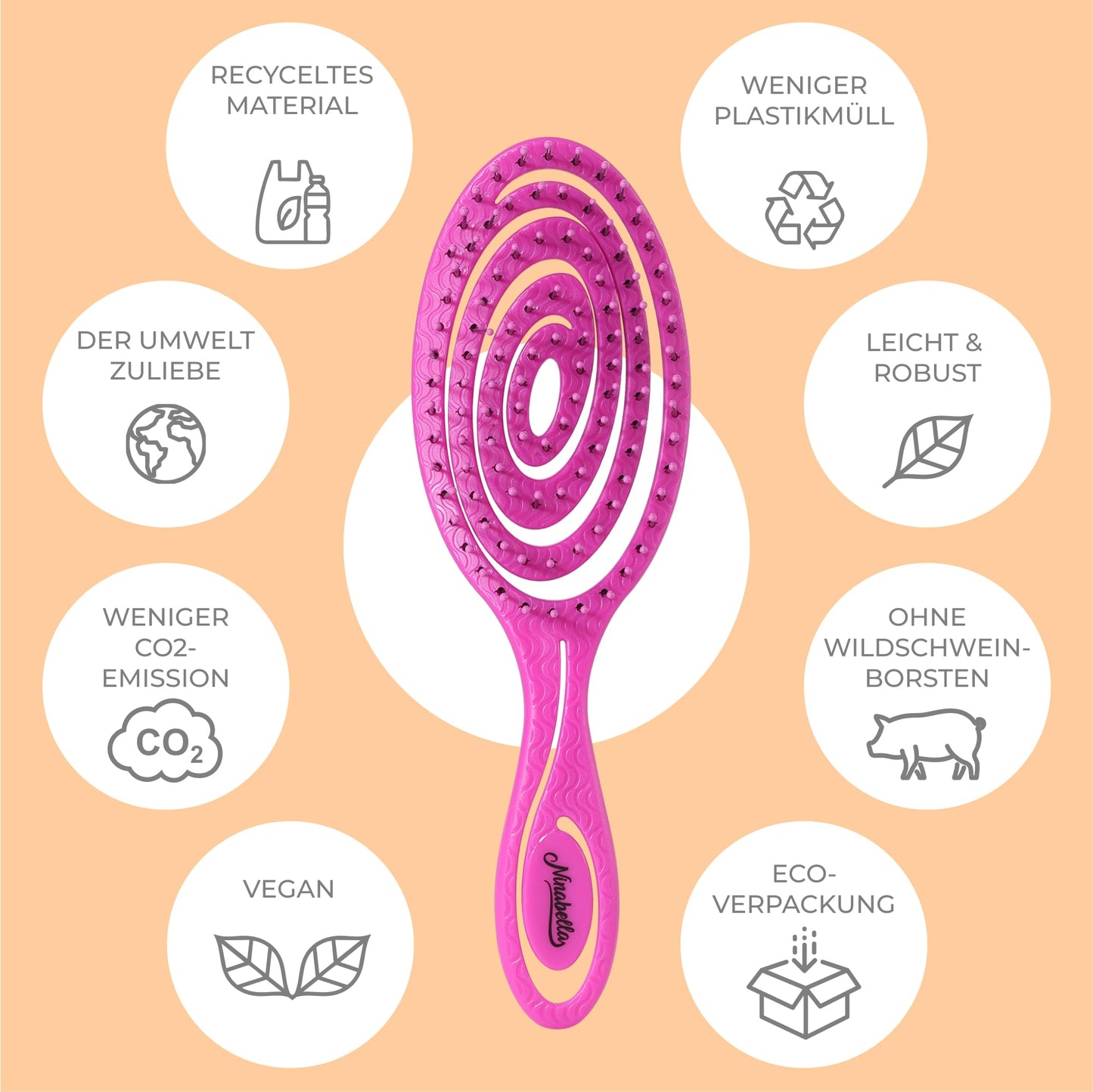 Ninabella Hair Brush without Pulling - Brush for Men and Women - Detangler Brush Also for Curls & Long Hair - Detangling Brush Hair Brushes - Black