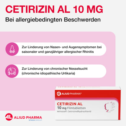 ALIUD PHARMA Cetirizine AL 10 mg, 50 tablets: anti-allergic agent for symptomatic treatment of allergic rhinitis
