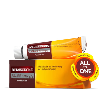 Betaisodona® Salbe 100 g – Antiseptische Wundsalbe mit Povidon-Iod – gegen 99,9% der Keime, sanft & hautverträglich – auch für Kinder ab 1 Jahr – ohne Brennen, ideal für die Hausapotheke