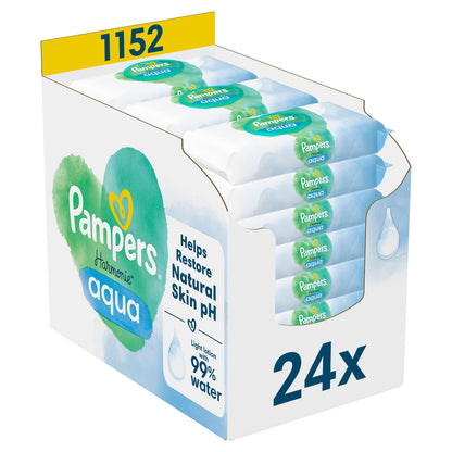 Pampers Harmonie Aqua Wet Wipes 24 Packs of 48 Wet Wipes, 1152 Wet Wipes to Help Restore Skin's Natural pH Lightweight Lotion with 99 Percent Water