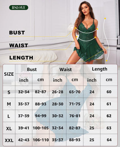 RSLOVE Babydoll Lingerie for Women, Lace Chemise, Sexy Sleepwear, Dress