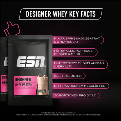 ESN Premium Designer Whey Protein Pulver, Cherry Yogurt, 1 kg, bis zu 23 g Protein pro Portion, ideal zum Muskelaufbau und -erhalt - made in Germany