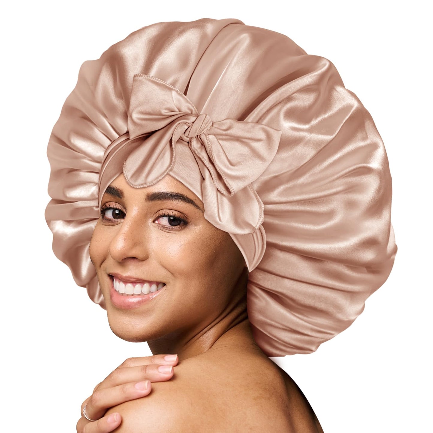 BONNET QUEEN Satin Silk Sleep Cap, Adjustable Women’s/Men’s Bonnet, Night Hair Care Protection Head Cap for Curly, Long Hair, Smooth, Breathable (M, Black)