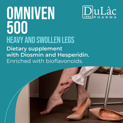 DuLàc, Diosmin Expert Omniven 500, Dietary Supplement with Diosmin and Hesperidin, for Heavy and Swollen Legs, Promotes Microcirculation, Made in Italy, 80 Tablets