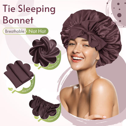 BONNET QUEEN Satin Silk Sleep Cap, Adjustable Women’s/Men’s Bonnet, Night Hair Care Protection Head Cap for Curly, Long Hair, Smooth, Breathable (M, Black)