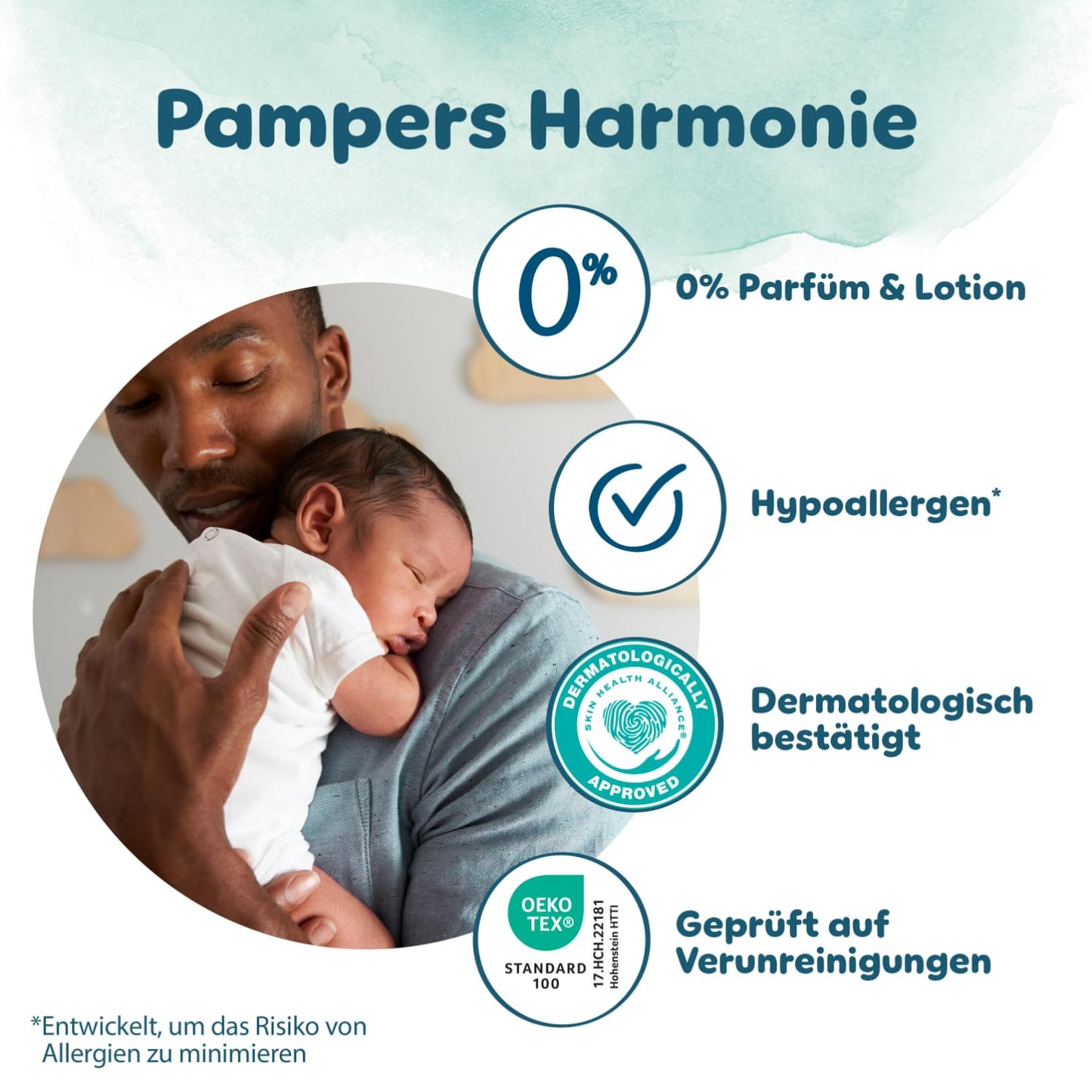 Pampers Harmonie Nappies Size 1, 180 Nappies, 2 kg - 5 kg, Gentle Skin Protection with 100% Pampers Protection