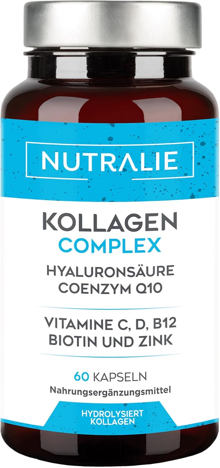Kollagen Kapseln Komplex + Q10 Hyaluron - Hochdosiert - Gelenke Haut - Biotin Vit C D B12 Zink - Collagen Hydrolysat in 60 Kapseln - Nutralie