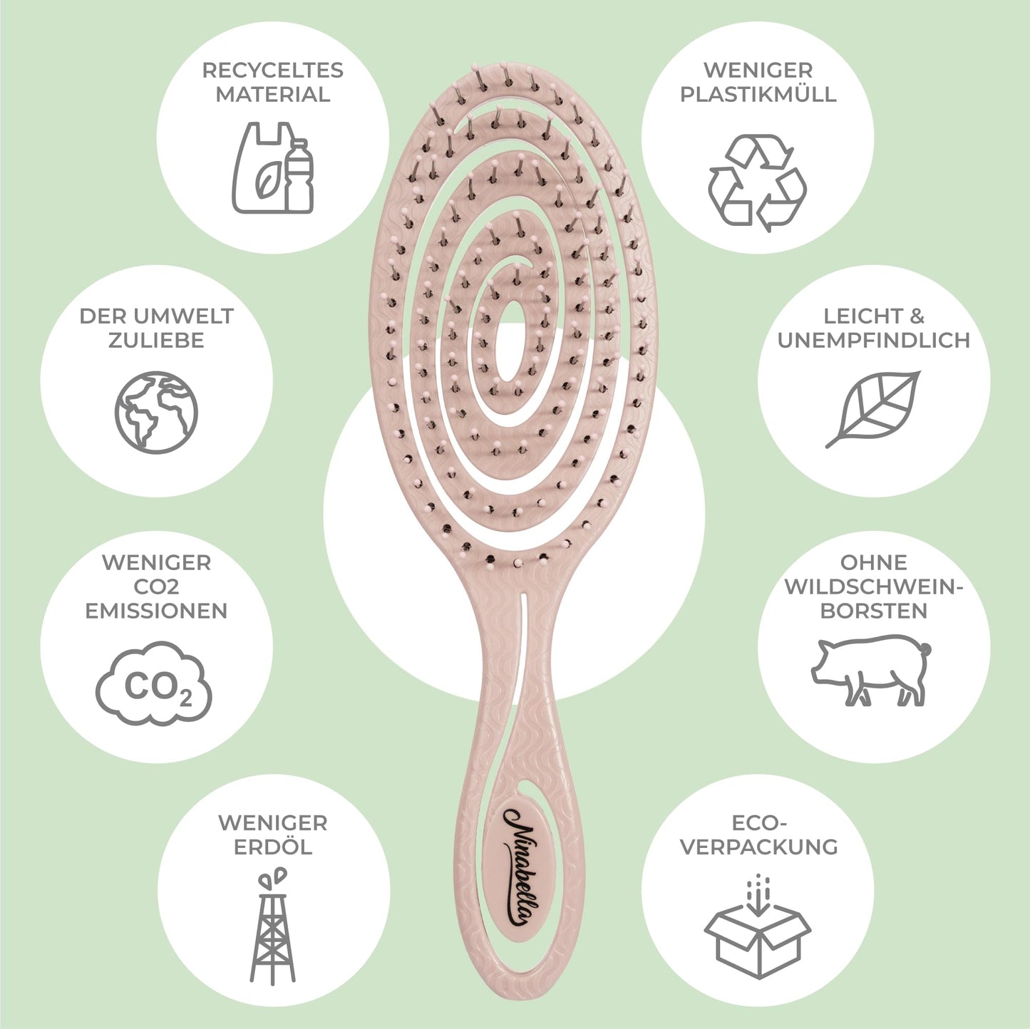 Ninabella Hair Brush without Pulling - Brush for Men and Women - Detangler Brush Also for Curls & Long Hair - Detangling Brush Hair Brushes - Black