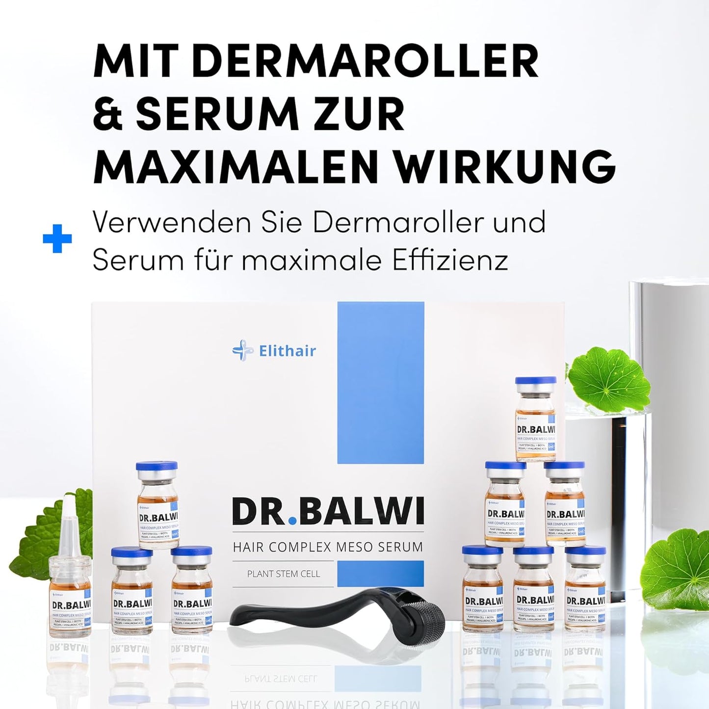 Dr. Balwi Microneedling-Roller & Hair Growth SerumSet – Anti Haarausfall, stärkt Haarwurzeln, fördert Haarwachstum mit Procapil™ & Stammzellen, ohne Silikone & Parabene, 10x6ml Flacon