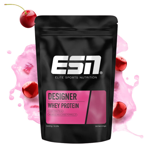 ESN Premium Designer Whey Protein Pulver, Cherry Yogurt, 1 kg, bis zu 23 g Protein pro Portion, ideal zum Muskelaufbau und -erhalt - made in Germany