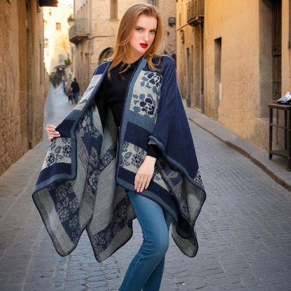 Shmily Girl Poncho Damen Strick Poncho Winter Warm Elegant Poncho Decke Poncho Cape Mantel Übergroße Poncho Schal Frauen