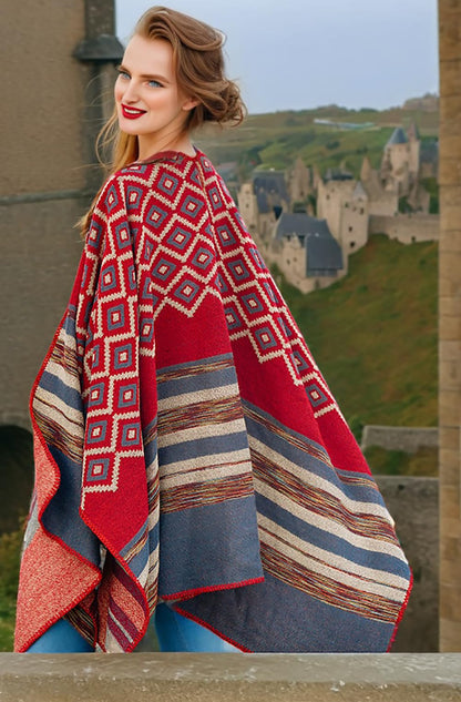 Shmily Girl Poncho Damen Strick Poncho Winter Warm Elegant Poncho Decke Poncho Cape Mantel Übergroße Poncho Schal Frauen