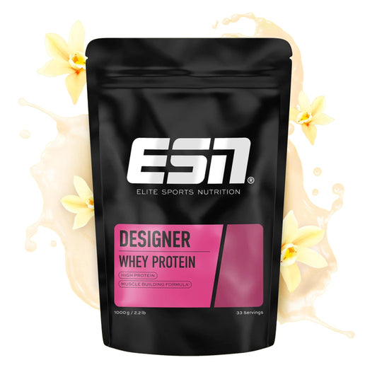 ESN Premium Designer Whey Protein Pulver, Cherry Yogurt, 1 kg, bis zu 23 g Protein pro Portion, ideal zum Muskelaufbau und -erhalt - made in Germany