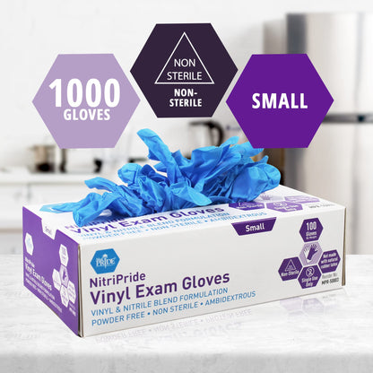 MED PRIDE Disposable Powder Free Non Latex Single Use Medical Exam Gloves, Nitrile Vinyl Blend for Cleaning and Food Handling (Small 100)