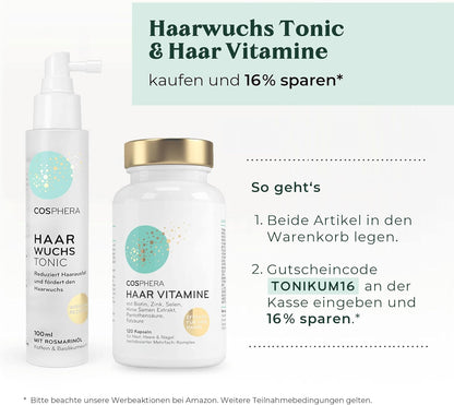 Cosphera Haar-Vitamine - Hochdosiert mit Biotin, Selen und Zink als Beitrag zum Erhalt normaler Haare. Plus Folsäure & Hirse Samen Extrakt (reich an Silizium) - 120 vegane Kapseln im 2 Monatsvorrat.