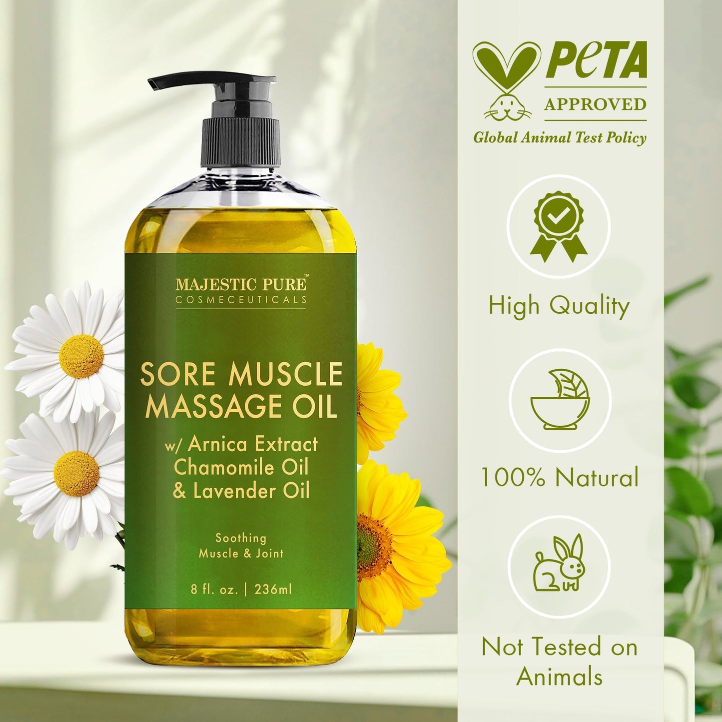 MAJESTIC PURE Lavender Massage Oil for Massage Therapy - Refreshing and Relaxing - Natural Oils with Lavender Essential Oil - For All Skin Types - Men and Women - 236ml