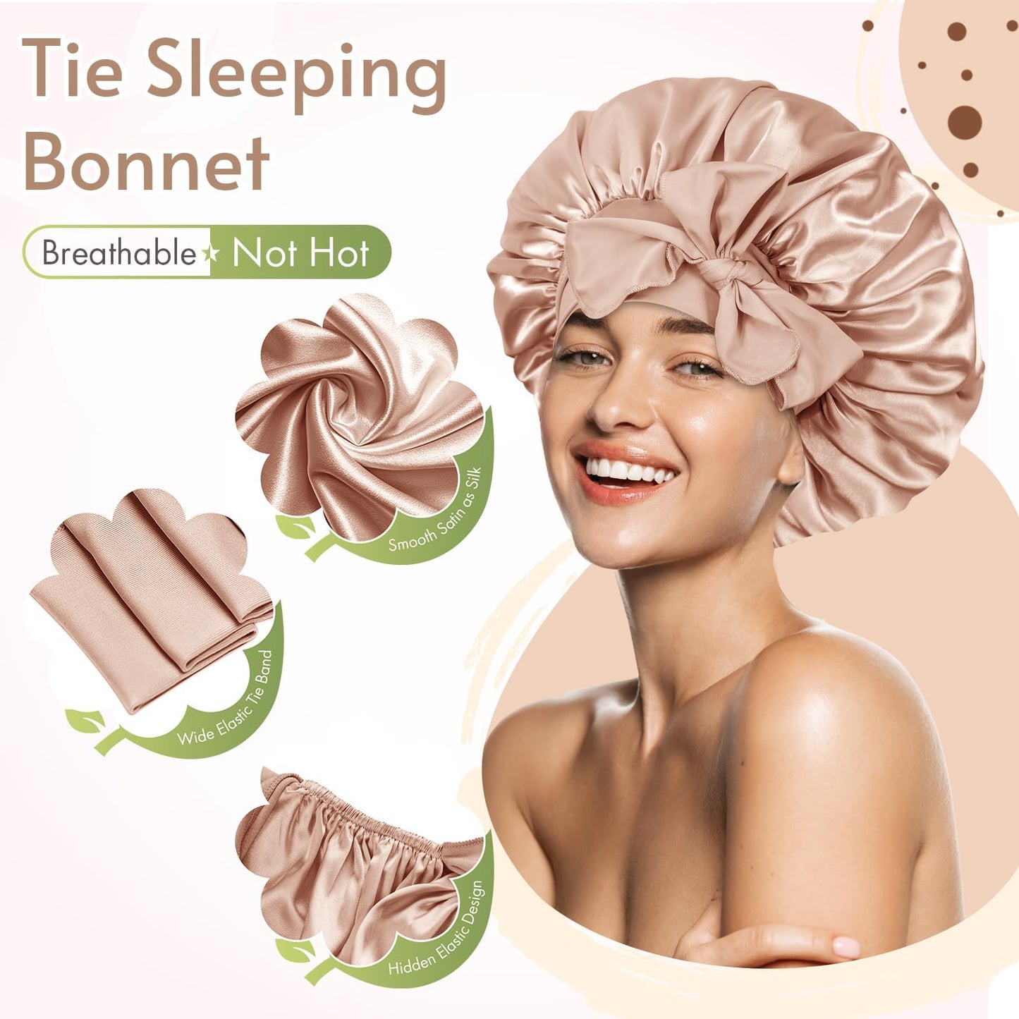BONNET QUEEN Satin Silk Sleep Cap, Adjustable Women’s/Men’s Bonnet, Night Hair Care Protection Head Cap for Curly, Long Hair, Smooth, Breathable (M, Black)