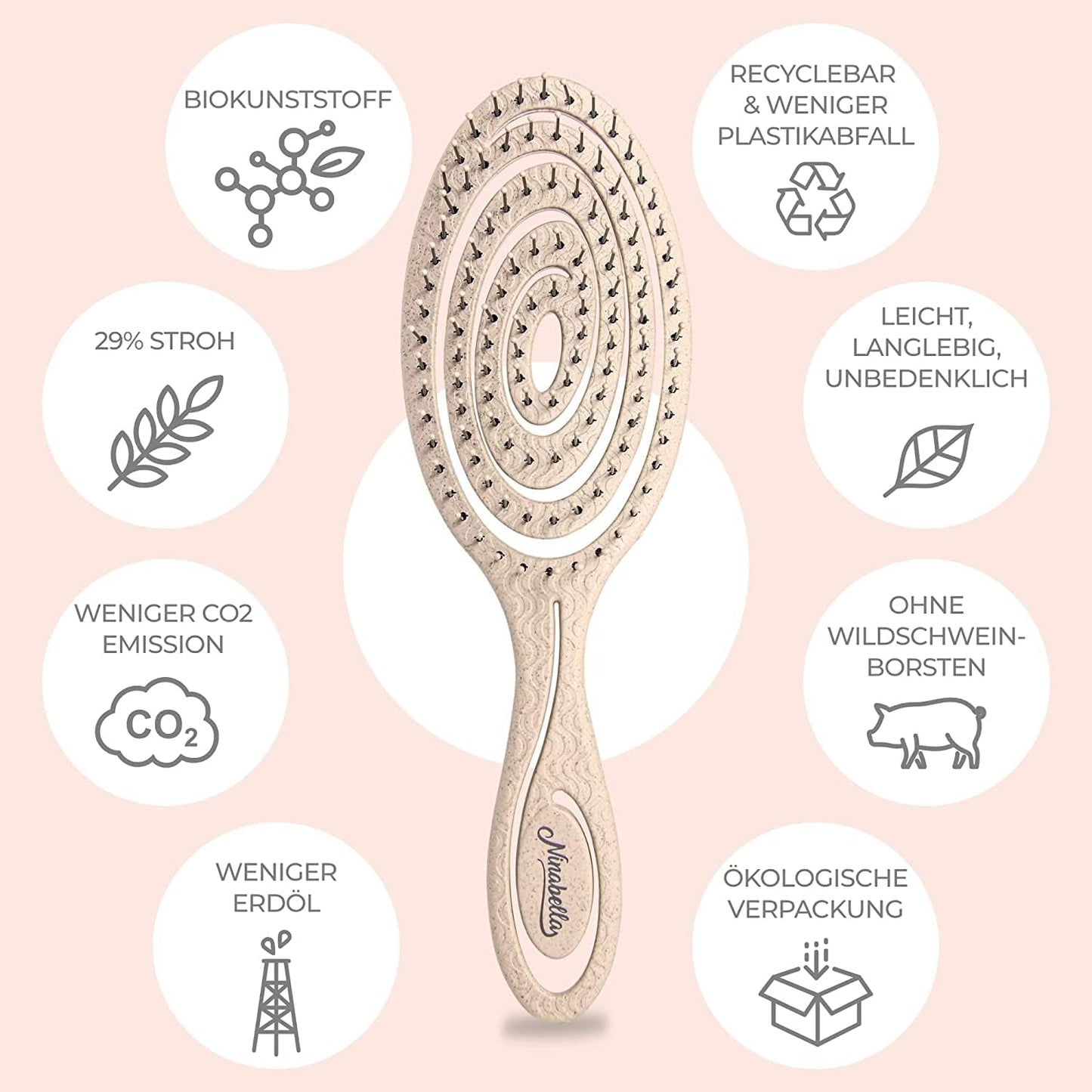 Ninabella Hair Brush without Pulling - Brush for Men and Women - Detangler Brush Also for Curls & Long Hair - Detangling Brush Hair Brushes - Black