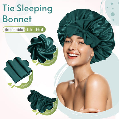BONNET QUEEN Satin Silk Sleep Cap, Adjustable Women’s/Men’s Bonnet, Night Hair Care Protection Head Cap for Curly, Long Hair, Smooth, Breathable (M, Black)