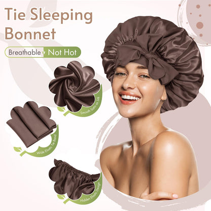 BONNET QUEEN Satin Silk Sleep Cap, Adjustable Women’s/Men’s Bonnet, Night Hair Care Protection Head Cap for Curly, Long Hair, Smooth, Breathable (M, Black)