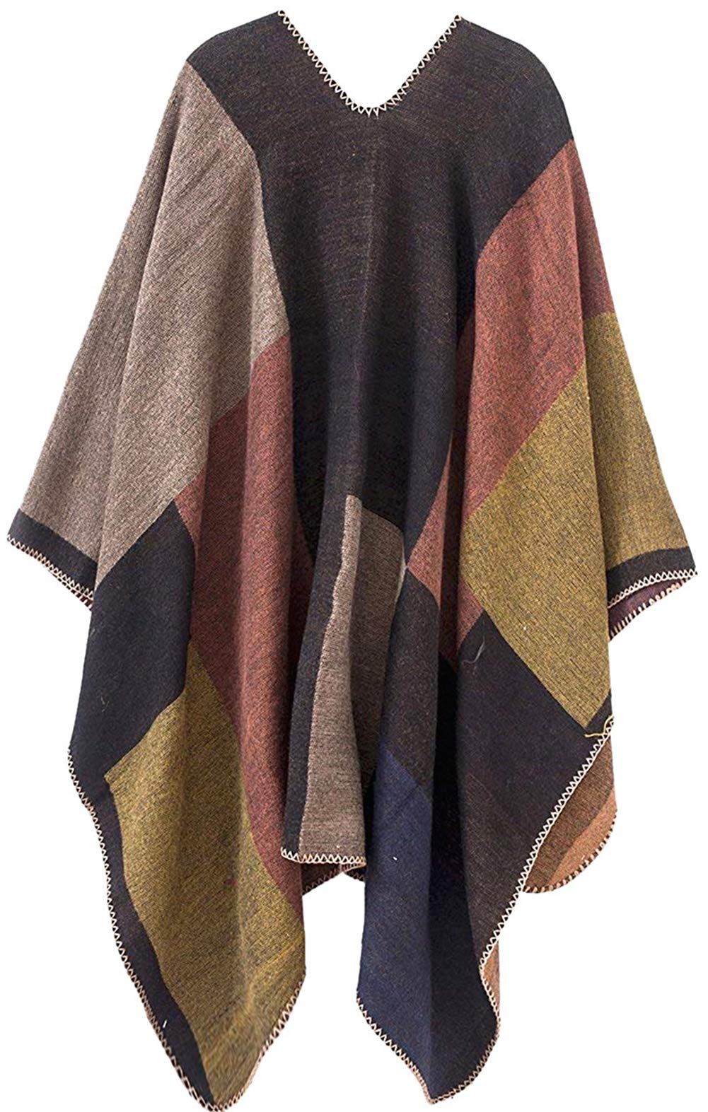 Shmily Girl Poncho Damen Strick Poncho Winter Warm Elegant Poncho Decke Poncho Cape Mantel Übergroße Poncho Schal Frauen