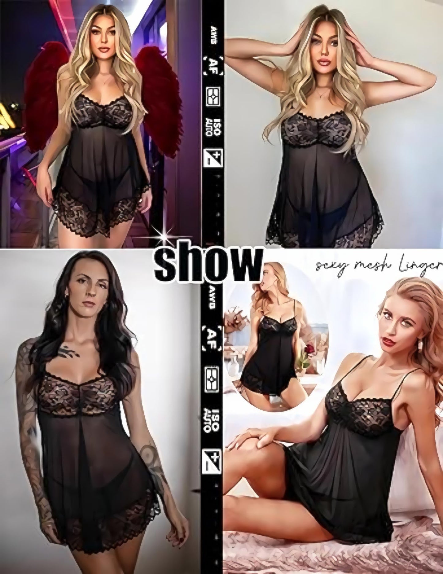 Avidlove Women's Negligee Babydoll Lingerie Sexy Lace Underwear Nightdress Set Lingerie Sleepwear V-Neck Teddy Dress with G-String Women Night Dress Chemise