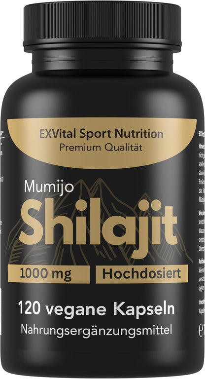 Mumijo Shilajit Capsules, High Dose 1000 mg per Daily Dose, The Original from the Himalayas, 120 Capsules, Vegan & Laboratory Tested