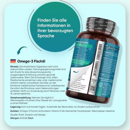 Omega 3 Weich-kapseln - 2000mg Fischöl mit 1100mg Omega-3, 660mg EPA & 440mg DHA pro Portion - 240 Softgels - EPA & DHA tragen zur normalen Herzfunktion bei (EFSA) - fish oil - WeightWorld