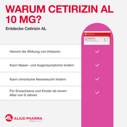 ALIUD PHARMA Cetirizine AL 10 mg, 50 tablets: anti-allergic agent for symptomatic treatment of allergic rhinitis