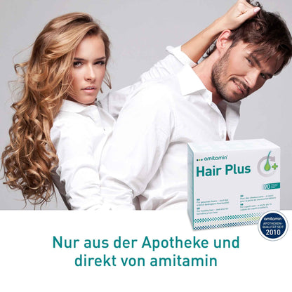 amitamin© Hair Plus Haar Vitamine | 60 Komplex Kapseln hochdosiert | Zink, Kupfer, Biotin, Selen, Folsäure plus 16 wichtige Nährstoffe | auch gegen erblichen Haarausfall | vegan | deutsche Herstellung