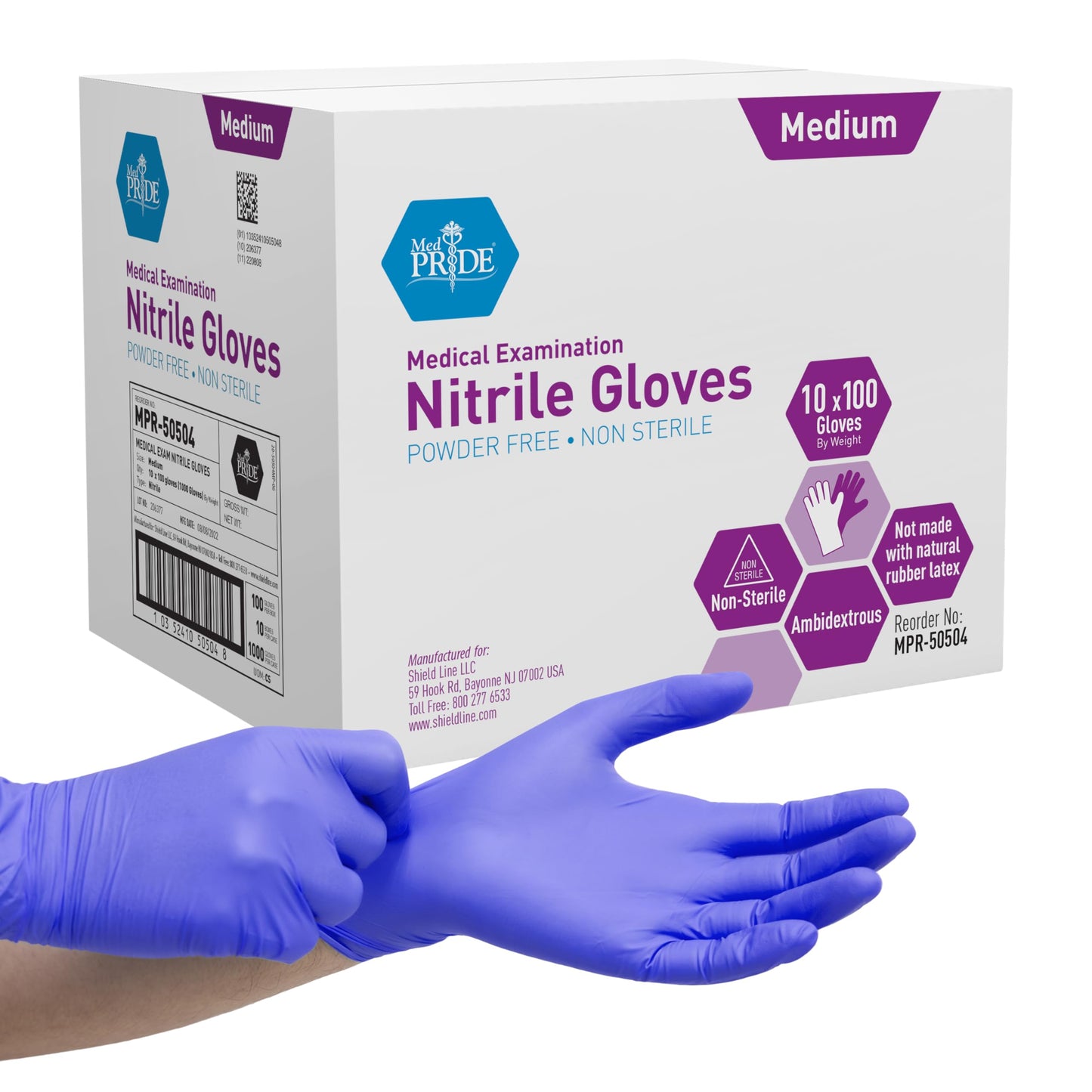 MedPride Powder-Free Nitrile Exam Gloves, Iris Blue, Medium, Box/100